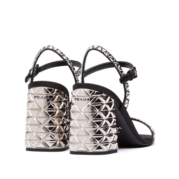 NIB PRADA crystal-embellished Block  Heel sandals SIZE 37.5 - Picture 3 of 10